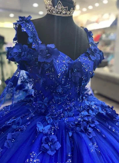 Vestido de princesa azul real para quinceañera con cola para niñas, largo para fiesta de graduación y velada, Y2479