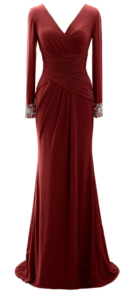 Abiti lunghi da donna madre della sposa con maniche lunghe e scollo a V abito da sera Y785