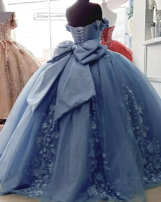 Perlenbesetzte Prinzessin Quinceañera-Kleider mit großer Schleife Süße 15 16 Ballkleid Y1485