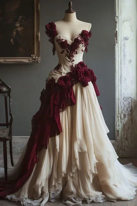 Abito da sera formale a una spalla in chiffon con applicazioni di fiori tridimensionali per festa e ballo Y8382