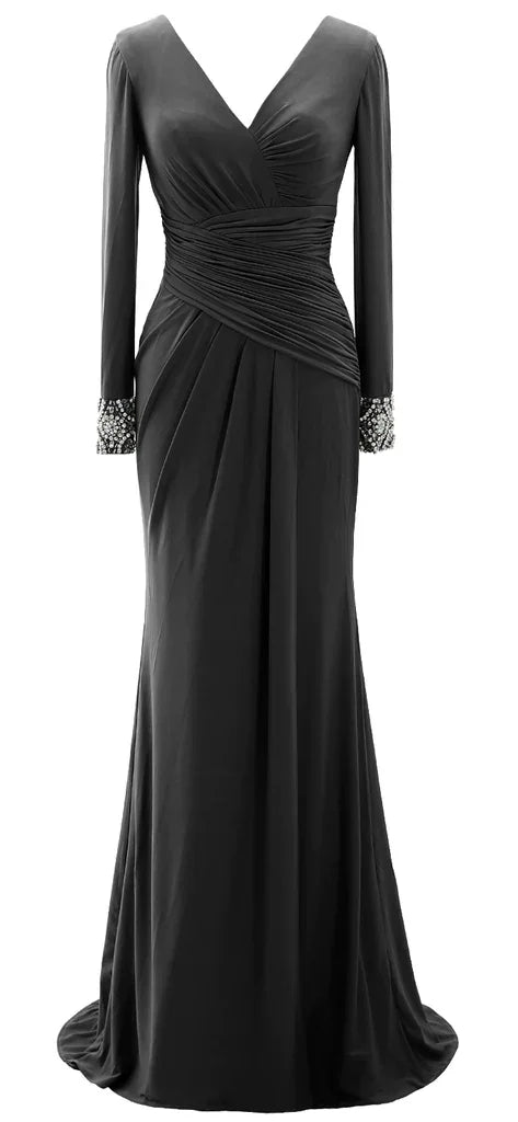 Abiti lunghi da donna madre della sposa con maniche lunghe e scollo a V abito da sera Y785
