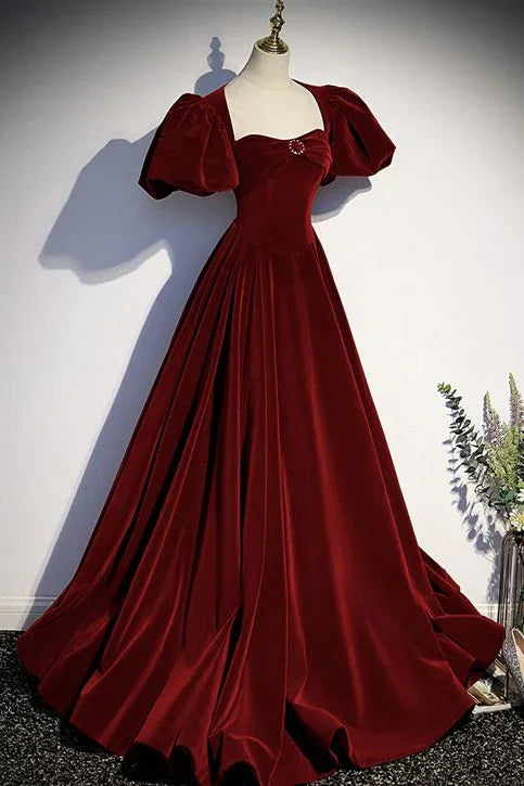 Vestido longo de veludo bordô para baile vestido de noite Y6348