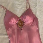 Splendido abito da sera lungo rosa con spalline sottili in raso e perline Y8216