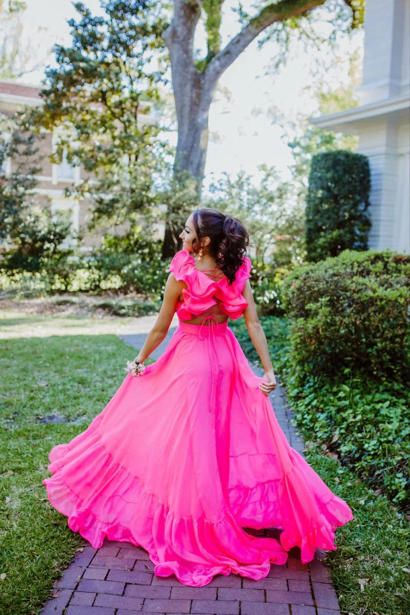 Vestidos de fiesta largos para mujer con escote en V, línea A de gasa con volantes, vestidos de dama de honor sin espalda, vestidos formales de noche Y3043