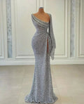 Abito lungo da sera con paillettes a sirena, scollatura irregolare, incantevole vestito da gala Y269