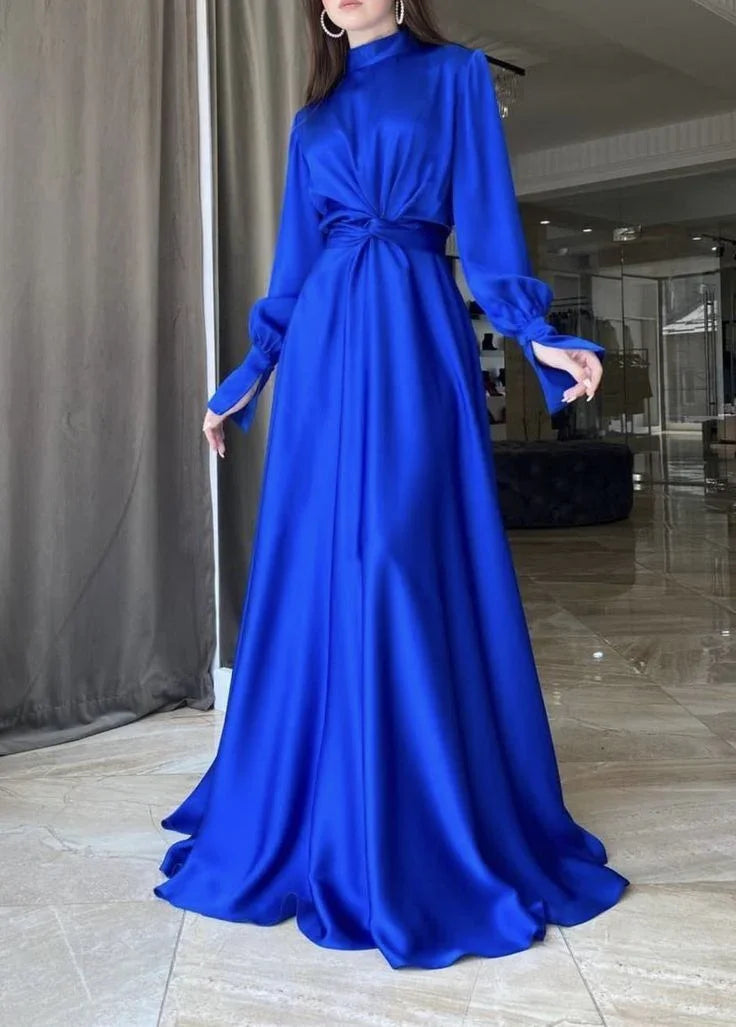Abito da sera Royal Blue a linea ad A con maniche lunghe Abito da sera Royal Blue Y5857
