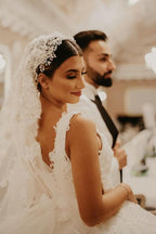 Robe de mariée ivoire longue jusqu'au sol à manches gigot