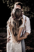 Roycebridal Cap Sleeve Sheath Boho Wedding Dresses Vintage Lace Rustic Wedding Dress,MW314