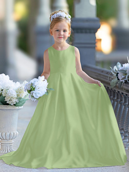 Robe de demoiselle d'honneur de première communion en satin et dentelle coupe A-line 