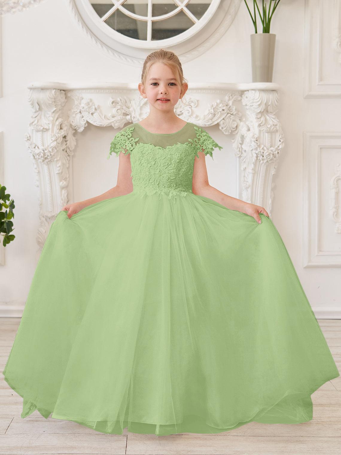 Ivory Lace Tulle First Communion Flower Girl Dress With Detachable Train