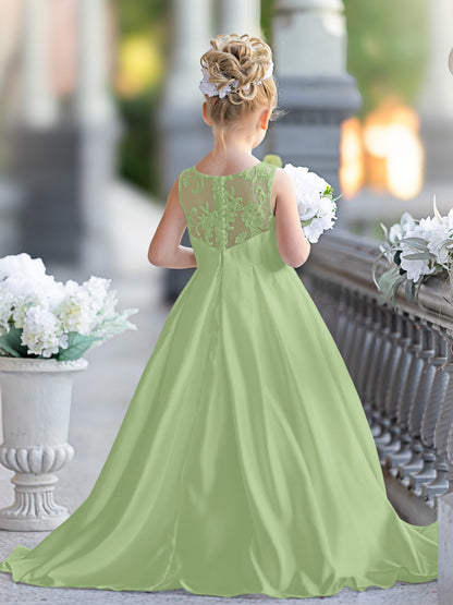 Robe de demoiselle d'honneur de première communion en satin et dentelle coupe A-line 