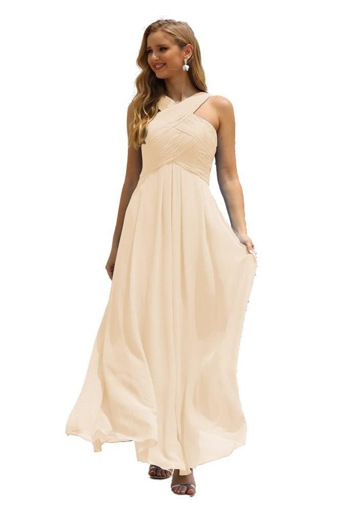 Vestido de Dama de Honra Halter em Chiffon para Mulher, Modelo A-Line, Longo, Formal, para Baile de Finalistas SEA28015