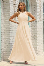 Vestido de Dama de Honra Halter em Chiffon para Mulher, Modelo A-Line, Longo, Formal, para Baile de Finalistas SEA28015
