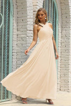 Vestido de Dama de Honra Halter em Chiffon para Mulher, Modelo A-Line, Longo, Formal, para Baile de Finalistas SEA28015