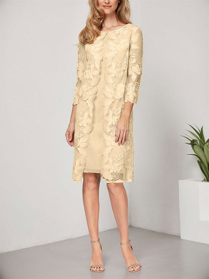 A-Linie U-Ausschnitt Knielang Chiffon Spitze Kleid für die Brautmutter mit Jacke 