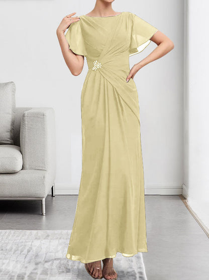 A-Linie, U-Ausschnitt, Illusion, knielang, Chiffon, Spitze, Kleid für die Brautmutter mit Perlen und Pailletten
