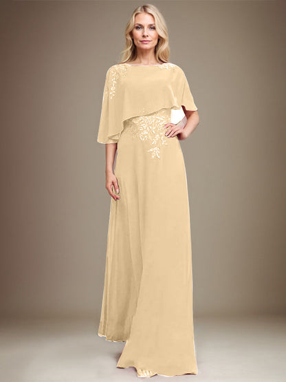 Vestido de gasa con encaje y lentejuelas para madre de la novia, corte A, largo hasta el suelo 