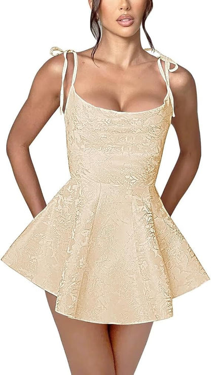 A-Linie Kurzes Homecoming-Kleid Spaghettiträger Satin Ärmelloses Partykleid Jacquard Partykleider