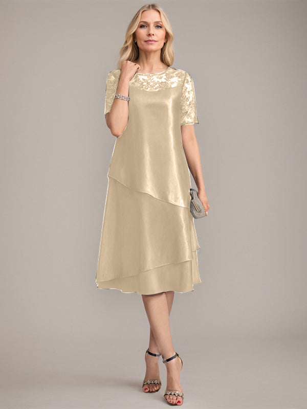 A-Linie, U-Ausschnitt, knielanges Kleid für die Brautmutter mit Applikationen und Pailletten 