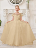 Ivory Lace Tulle First Communion Flower Girl Dress With Detachable Train
