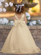 Floor Length V Neck Satin Tulle Princess Flower Girl Dress