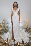 Vestidos de baile encantadores em linha A com decote coração, apliques, comprimento até ao chão, mangas curtas, abertura frontal e folhos