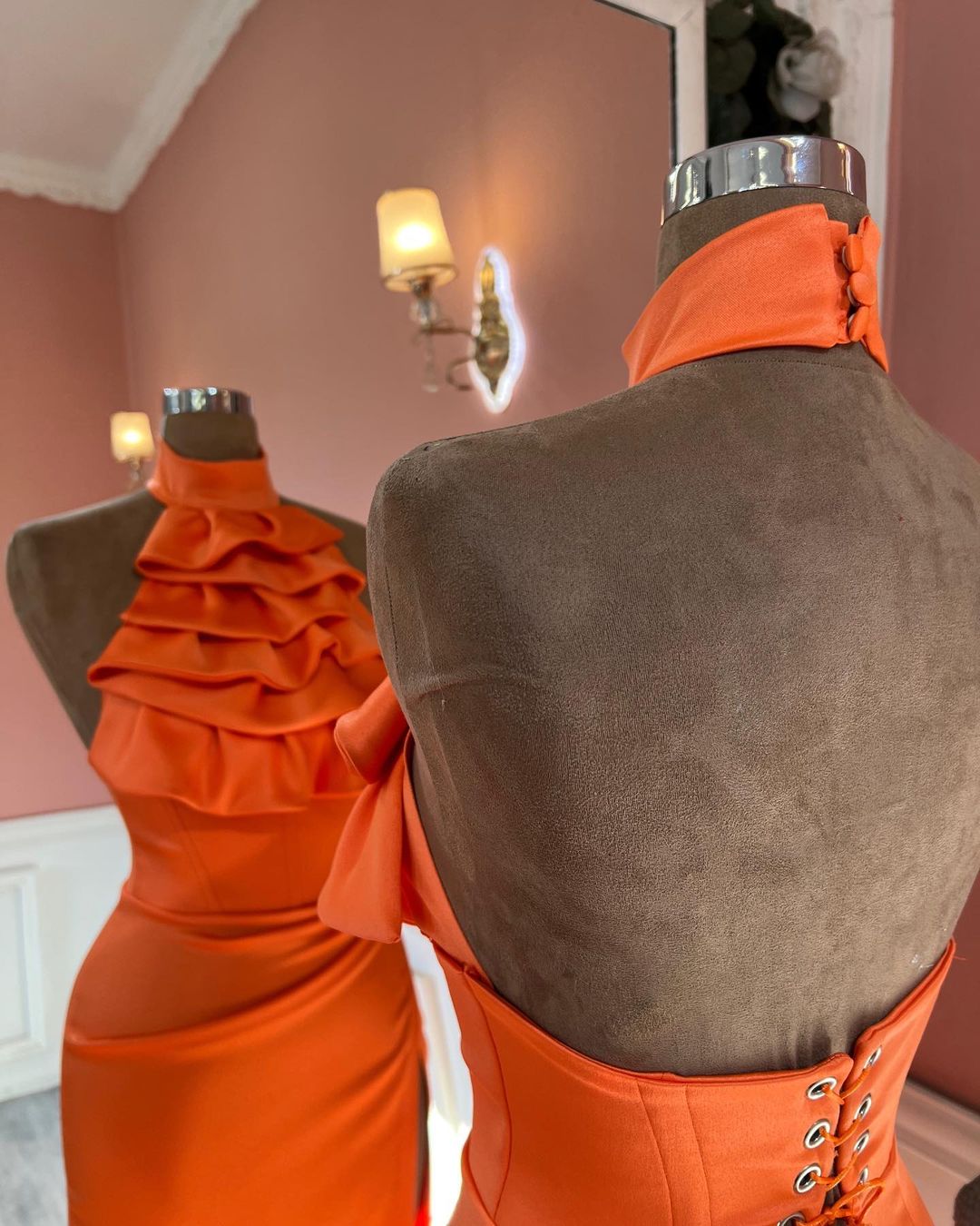 Charming High Neck Mermaid Stain Ruffles Prom Dress with Split