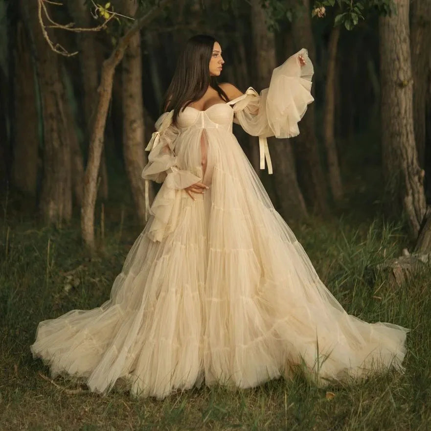 Plissiertes Tüllkleid für Schwangere, Kleid für Fotografie-Requisiten für Schwangere, Babyparty-Kleid