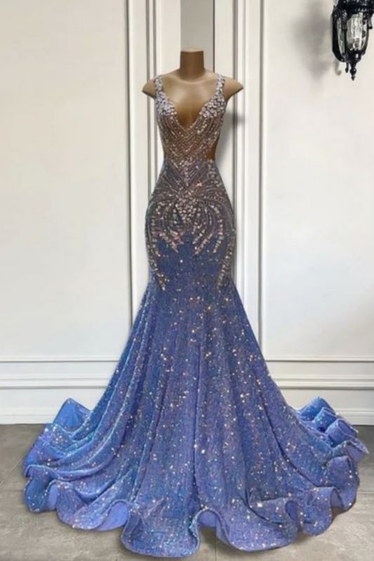 Charming Sleeveless Crew Neck Glitter Crystals Mermaid Prom Dress