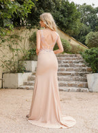 Elegant Sleeveless V Neck Mermaid Floor Length Dress With Appliques