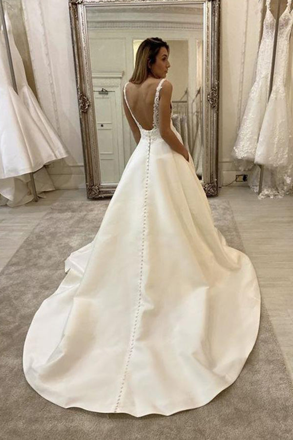 Cheap V-neck Lace Wedding Dresses Online, Cheap Unique Bridal Dresses