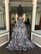 Leopard Print Strapless Prom Dress With Tiered A Line Skirt