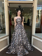 Leopard Print Strapless Prom Dress With Tiered A Line Skirt