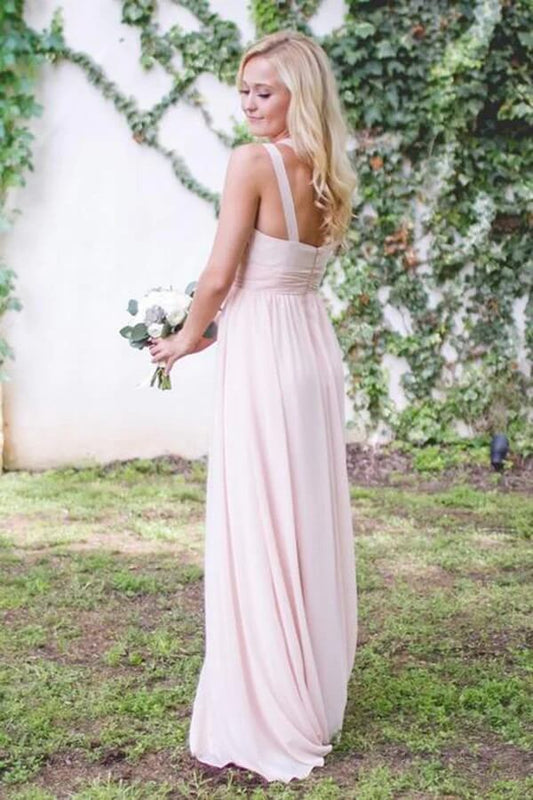Schickes rosa Chiffon A-Linie One-Shoulder-Bodenlange Brautjungfernkleider