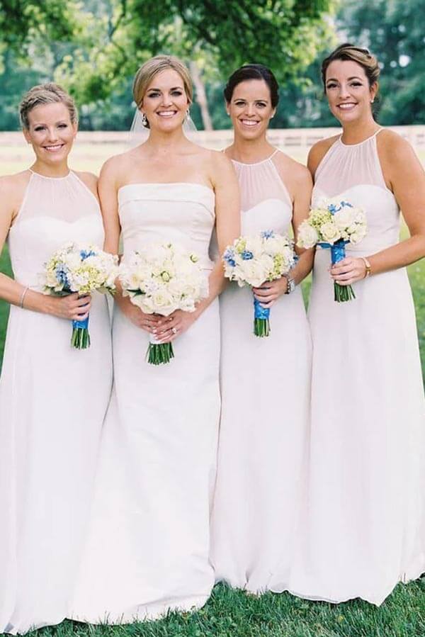 Chiffon A-line Halter Neck Bridesmaid Dresses, Wedding Party Dress