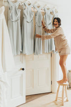 Chiffon A-line Halter Pleated Tea Length Sleeveless Bridesmaid Dresses