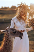 Chiffon Two Pieces Wedding Dresses A-line Long Sleeves Bridal Gown