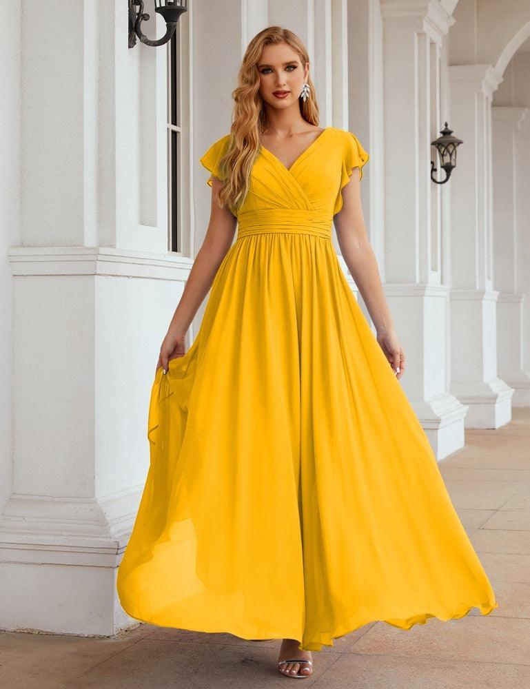 Vestido de Dama de Honra Decote em V Comprido e Sem Costas para Ocasiões Formais 28024