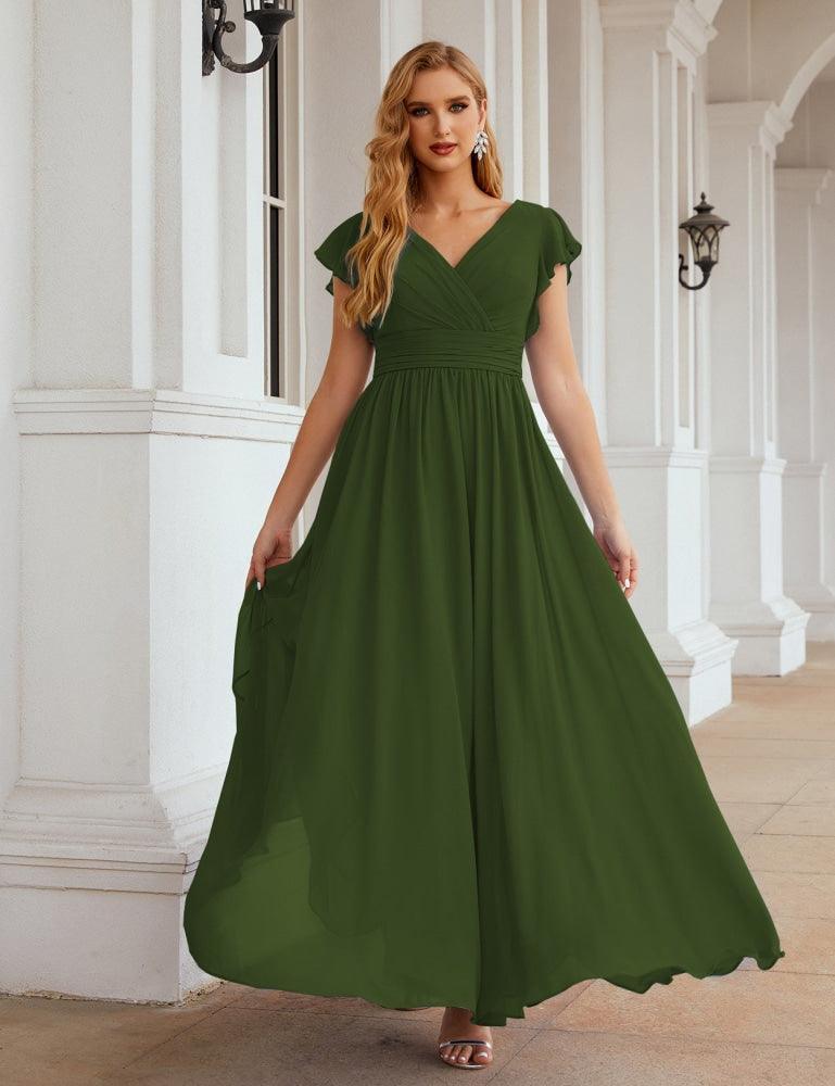 Vestido de Dama de Honra Decote em V Comprido e Sem Costas para Ocasiões Formais 28024
