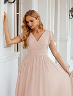 Vestido de Dama de Honra Decote em V Comprido e Sem Costas para Ocasiões Formais 28024