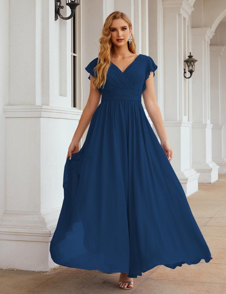 Vestido de Dama de Honra Decote em V Comprido e Sem Costas para Ocasiões Formais 28024