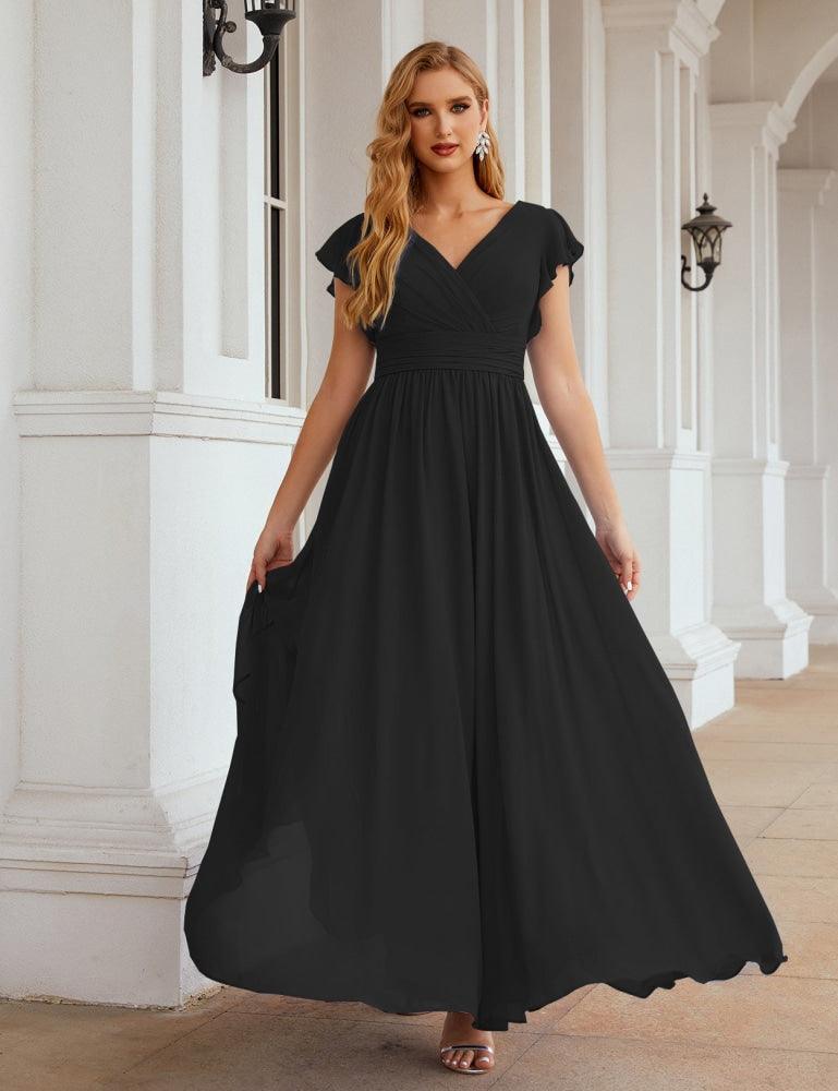 Vestido de Dama de Honra Decote em V Comprido e Sem Costas para Ocasiões Formais 28024