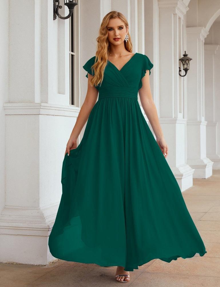 Vestido de Dama de Honra Decote em V Comprido e Sem Costas para Ocasiões Formais 28024