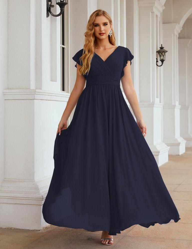 Vestido de Dama de Honra Decote em V Comprido e Sem Costas para Ocasiões Formais 28024