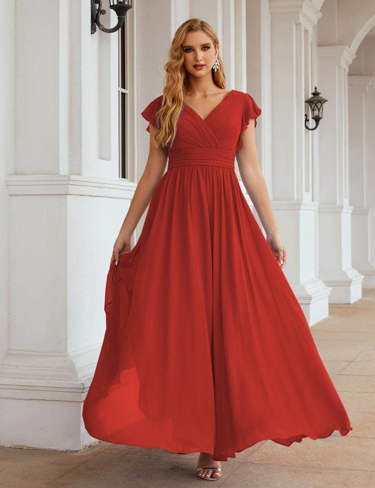 Vestido de Dama de Honra Decote em V Comprido e Sem Costas para Ocasiões Formais 28024