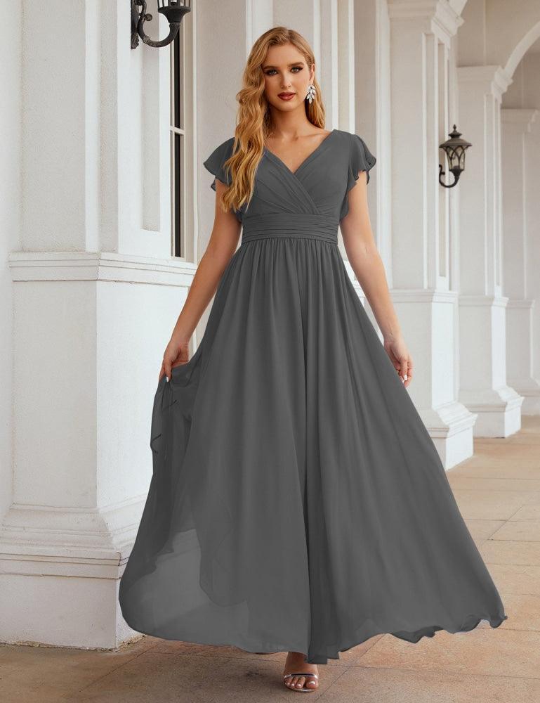 Vestido de Dama de Honra Decote em V Comprido e Sem Costas para Ocasiões Formais 28024