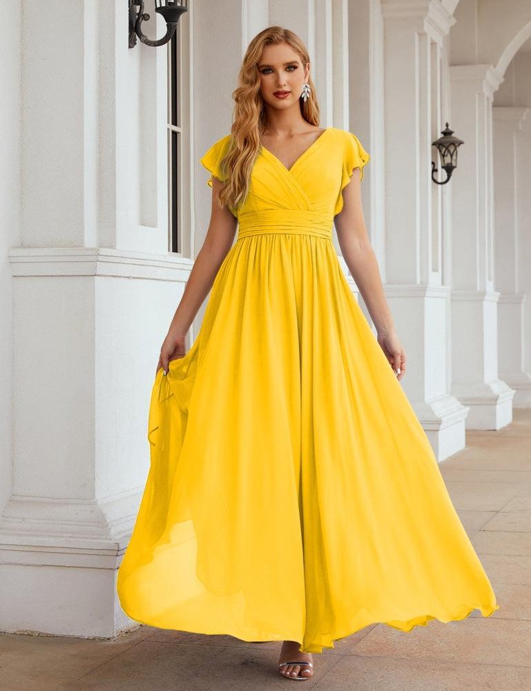 Vestido de Dama de Honra Decote em V Comprido e Sem Costas para Ocasiões Formais 28024