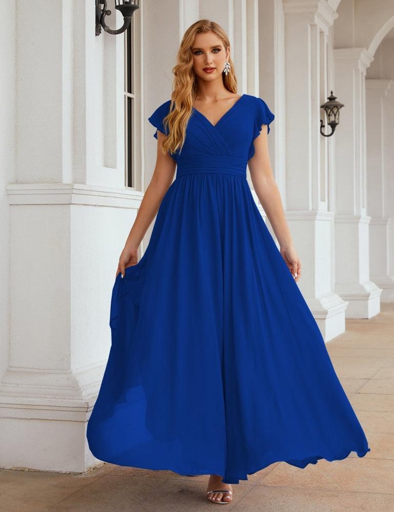 Vestido de Dama de Honra Decote em V Comprido e Sem Costas para Ocasiões Formais 28024