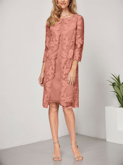 A-Linie U-Ausschnitt Knielang Chiffon Spitze Kleid für die Brautmutter mit Jacke 