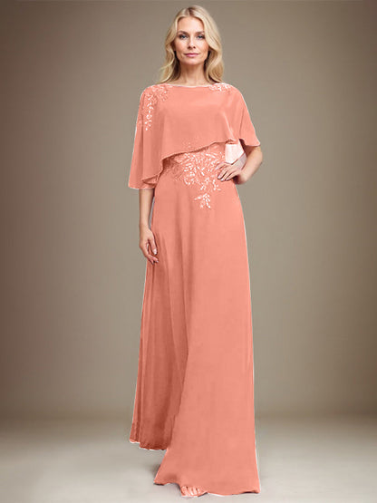 Vestido de gasa con encaje y lentejuelas para madre de la novia, corte A, largo hasta el suelo 